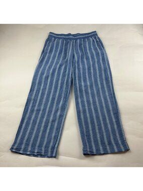 Old Navy Bright Blue Stripe Linen Blend Wide Leg Pant L